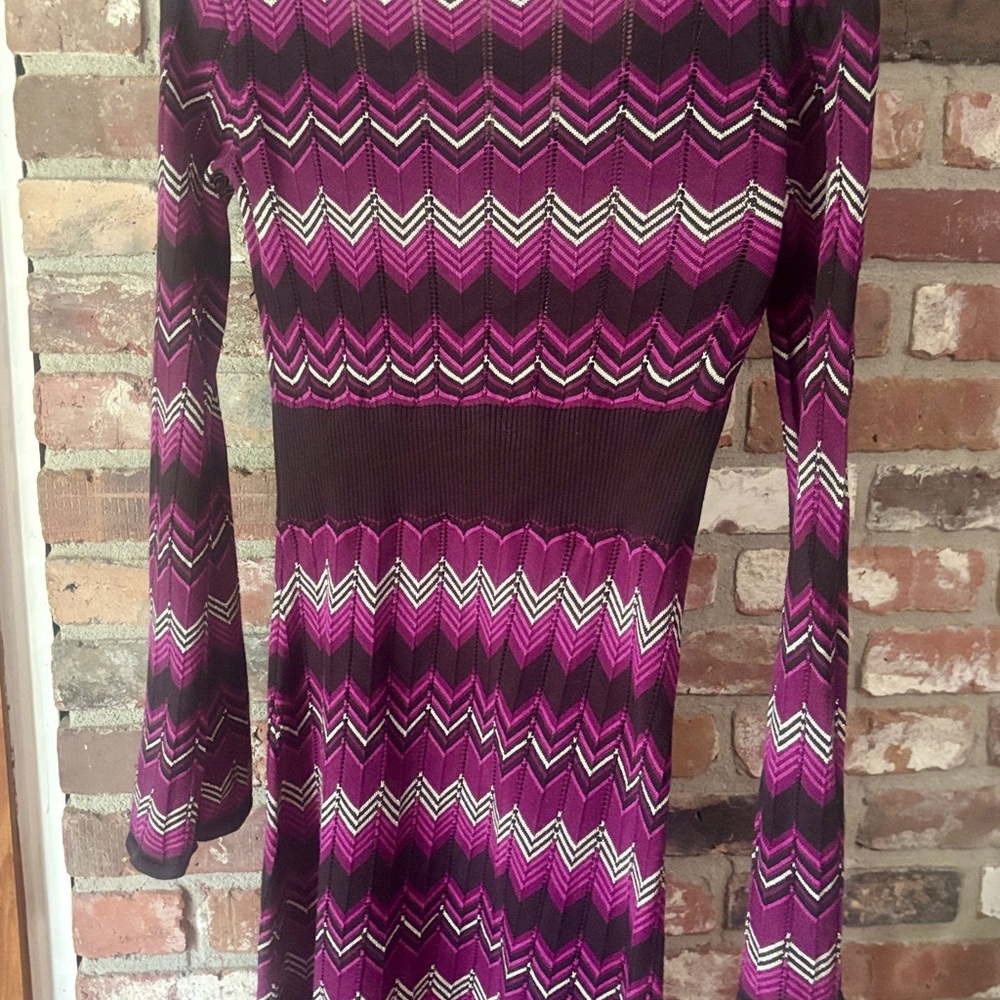 INC International Concepts Purple and White Zigzag Long Sleeve Dress